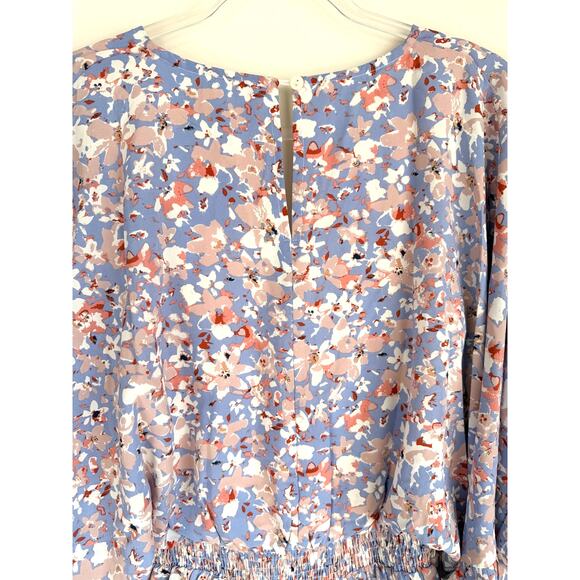 Heyson Blue Floral Wrap Romper Size S Long Sleeve Smocked Waist - Picture 5 of 8